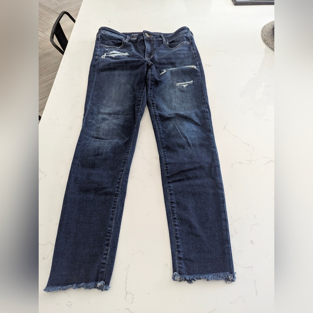 American Eagle Outfitters Dark Indigo Distressed Jeggings